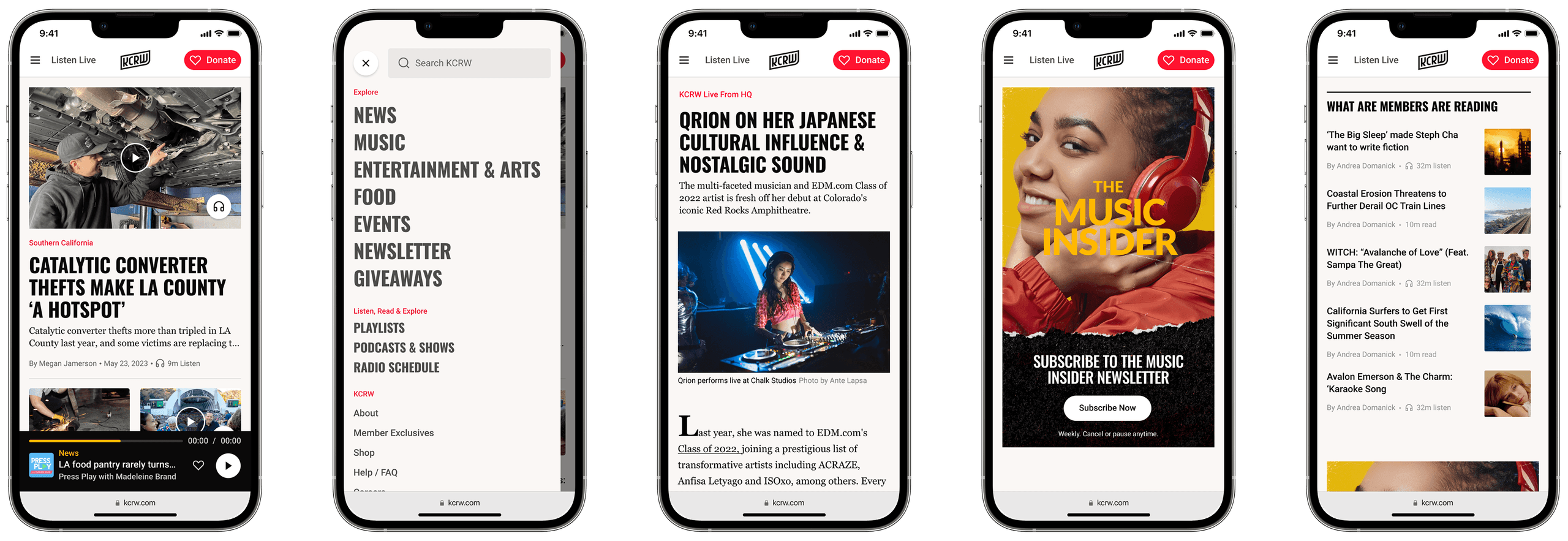 KCRW Homepage, Navigation, and Editorial Content Mobile